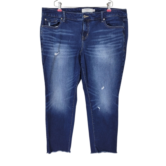 torrid Denim - Torrid Jeans Size 20 42X28 Blue Boyfriend Distressed Raw Hem Stretch Denim